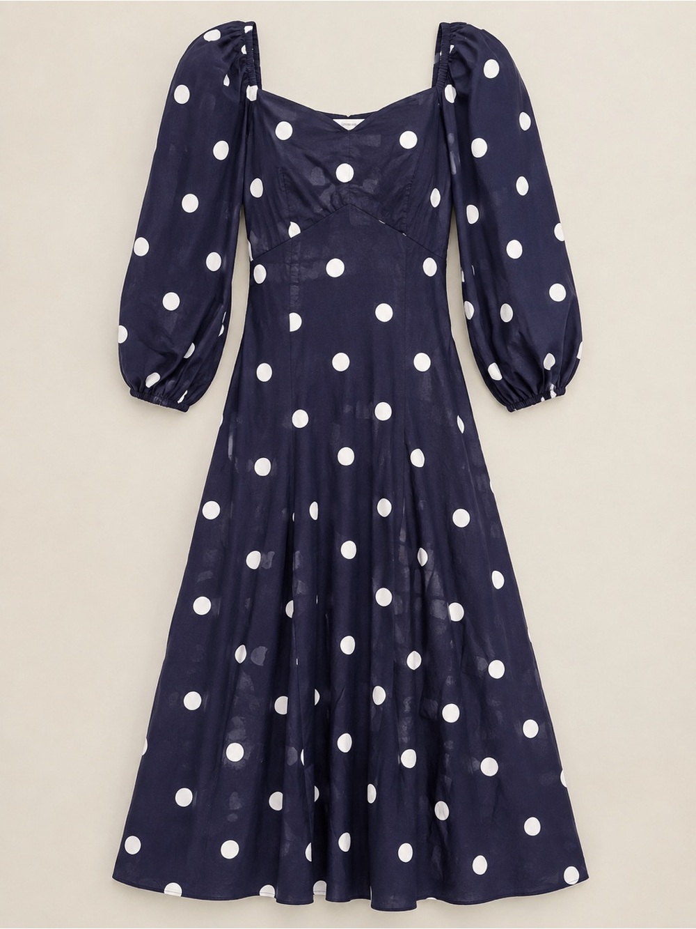 NWT Free Assembly Navy White Polka Dot Puff Sleeve Maxi Dress Size M 8-10